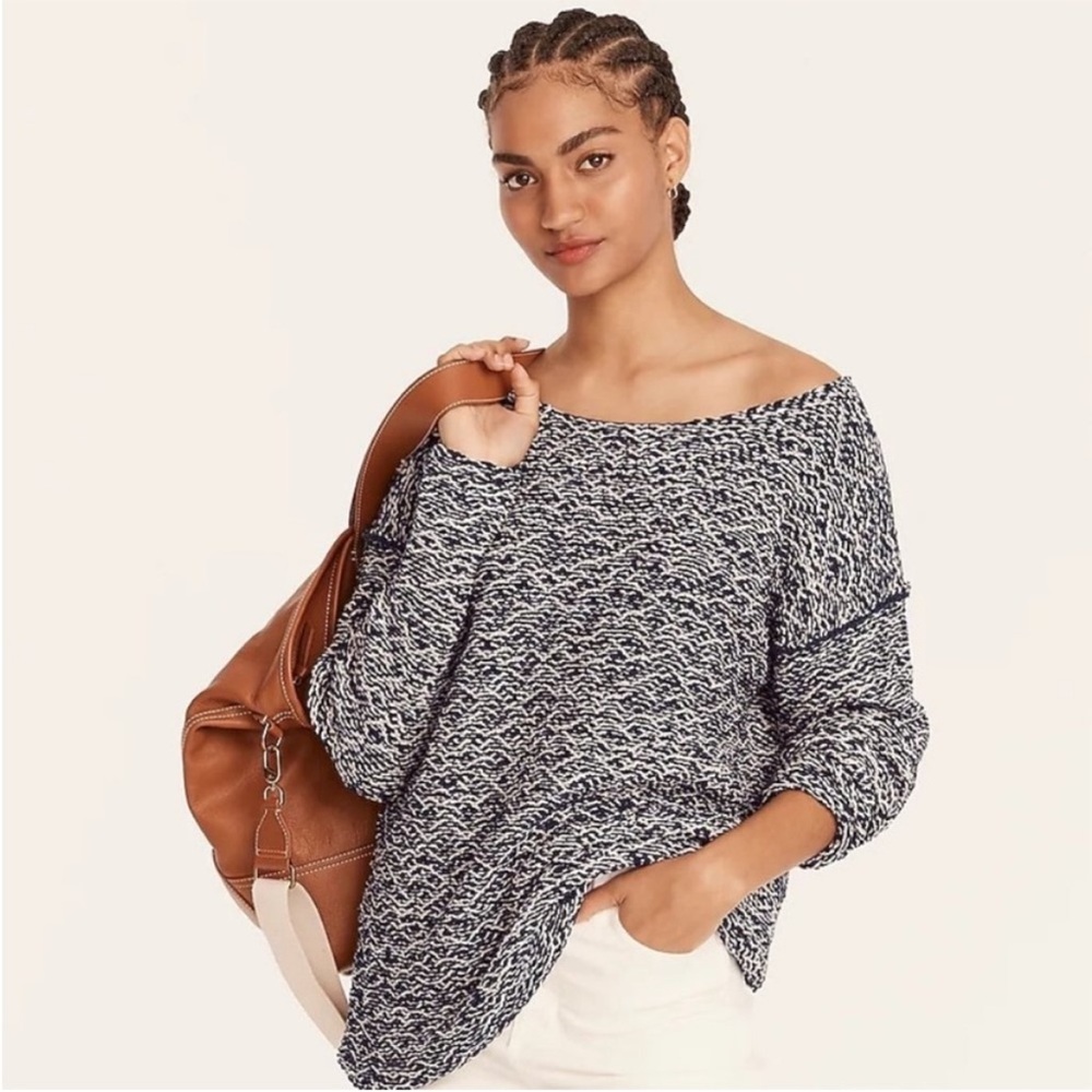 J. Crew Relaxed wideneck knit sweater navy pebble Size Small